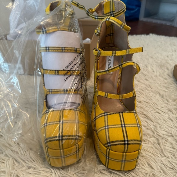 Steve Madden Yellow Plaid Rosario Chunky Strappy Platform - Clueless - 90’s Y2K - Picture 6 of 9